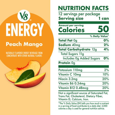 V8 +Energy Peach Mango Juice Energy Drink - 12-8 Fl. Oz. - Image 2