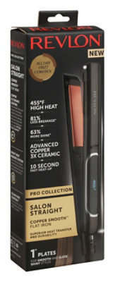 Revlon Pro Collection Flat Iron Salon Straight Copper Smooth 1 Inch Plate - Each
