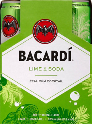 Bacardi Rum Cocktail Lime & Soda 11.8 Proof - 4-355 Ml - Image 2