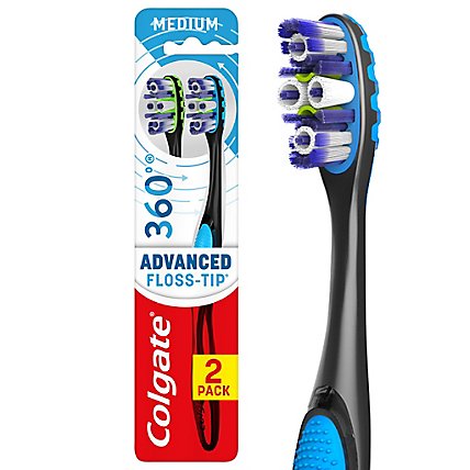 Colgate 360° Advanced Floss Tip Bristles Manual Toothbrush Medium - 2 Count - Image 2