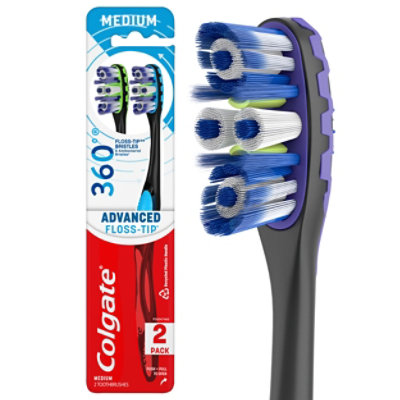 Colgate 360° Advanced Floss Tip Bristles Manual Toothbrush Medium - 2 Count - Image 1