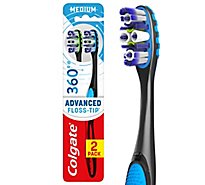 Colgate 360° Advanced Floss Tip Bristles Manual Toothbrush Medium - 2 Count