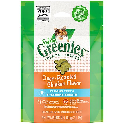 Feline Greenies Adult Oven Roasted Chicken Natural Dental Care Cat Treats - 2.1 Oz - Image 1