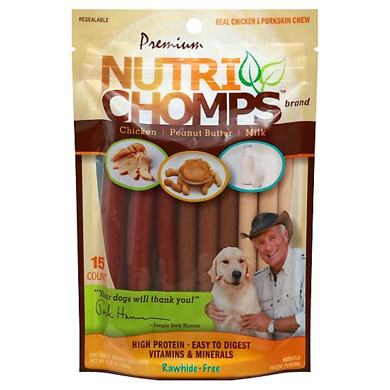 Nutri Chomps Premium Dog Treat Chicken Peanut Butter Milk 15 Count - 6.35 Oz