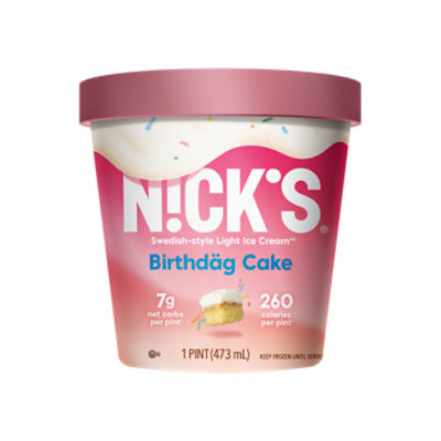 Nicks Ice Cream Light Swedish Style Birthdag Cake 1 Pint - 473 Ml