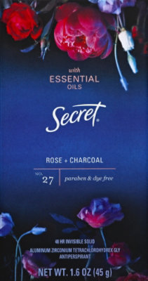 Secret Anti Perspirant Invisible Solid Spray with Essential Oils Rose + Charcoal - 1.6 Oz - Image 2