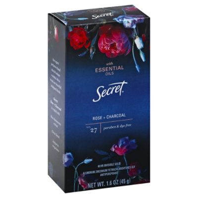  Secret Antiperspirant Deodorant For Women With Essential Oils Rose And Charcoal Scent - 1.6 Oz 