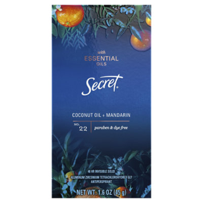  Secret Anti Perspirant Invisible Solid Spray with Essential Oils Coconut Oil + Mandarin - 1.6 Oz 