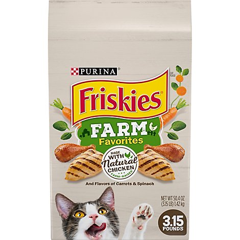 Friskies Cat Food Dry Farm Favorites Chicken & Flavors Of Carrots & Spinach - 3.15 Lb