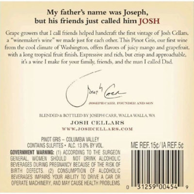 Josh Cellars Columbia Valley Pinot Gris Wine - 750 Ml - Image 4