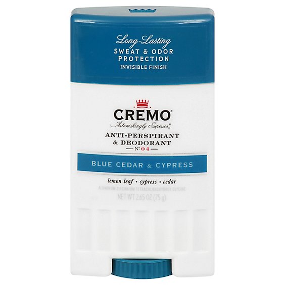 Cremo Blue Cedar & Cypress Deodorant - 2.65 Oz