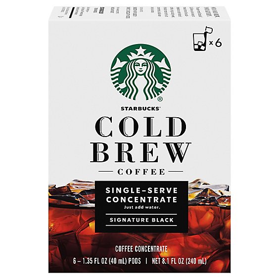 Starbucks Signature Black Single Serve Concentrate Cold Brew Coffee Pods Box 6 Count - Each