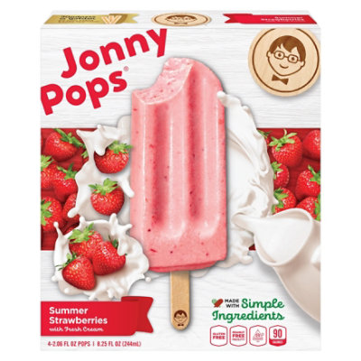 JonnyPops Ice Pops Summer Strawberries With Fresh Cream - 4-2.06 Fl. Oz.