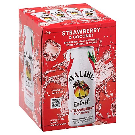 Malibu Splash Strawberry & Coconut In Cans - 4-12 Fl. Oz.
