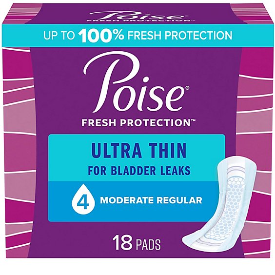 Poise Ultra Thin Incontinence Pads Moderate Absorbency - 18 Count