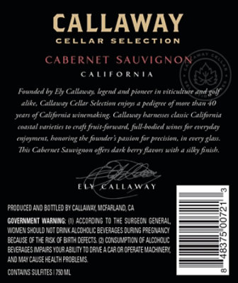 Callaway Cab Sauv Cellar Sel Wine - 750 Ml - Image 3