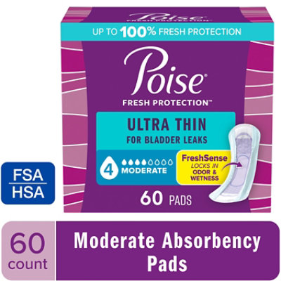 Poise Ultra Thin Incontinence Pads 4 Drop Absorbency Incontinence Pads - 60 Count - Image 1