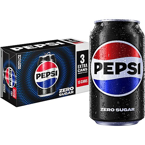 Pepsi Soda Cola Zero Sugar Cans - 15-12Fl. Oz.