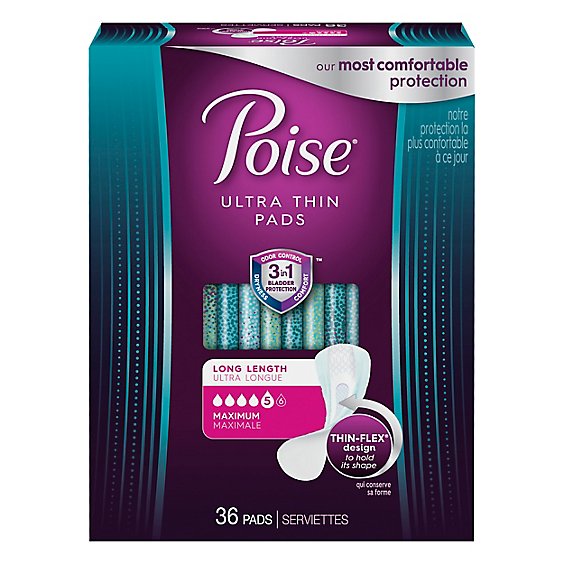 Poise Ultra Thin Incontinence Pads Maximum Absorbency - 36 Count