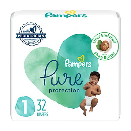Pampers Pure Protection Size 1 Newborn Diapers - 32 Count - Image 1