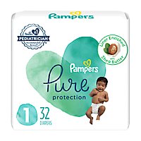 Pampers Pure Protection Size 1 Newborn Diapers - 32 Count - Image 1