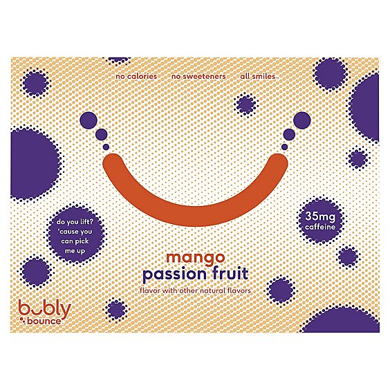 Bubly Bounce Sparkling Water Caffeinated Mango Passion Fruit - 12-12 Fl. Oz.