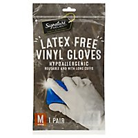 Signature Select Gloves Vinyl Laytex Free Hypo Med - 1 Pair - Image 1