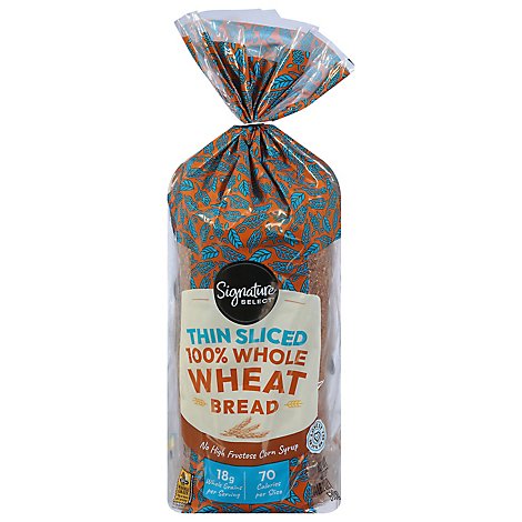 Signature Select Bread 100% Whole Wheat Thin Sliced - 18 Oz