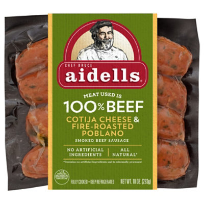 Aidells Cotija Cheese & Fire Roasted Poblano Smoked Beef Sausage - 10 Oz