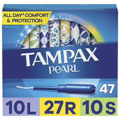 Tampax Pearl Unscented Tampons Trio Pack with LeakGuard Braid Light Super Absorbency - 47 Count