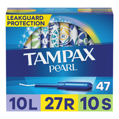 Tampax Pearl Unscented Tampons Trio Pack with LeakGuard Braid Light Super Absorbency - 47 Count