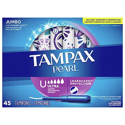 Tampax Pearl Braid Ultra Absorbency Unscented Tampons with LeakGuard - 45 Count - Image 5