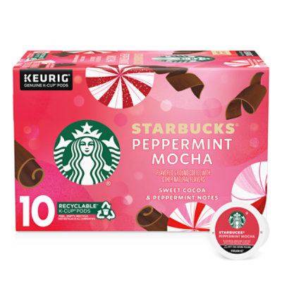 Starbucks 100% Arabica Naturally Flavored Peppermint Mocha K Cup Coffee Pods Box 10 Count - Each