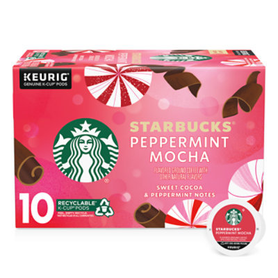 Starbucks 100% Arabica Naturally Flavored Peppermint Mocha K Cup Coffee Pods Box 10 Count - Each - Image 1