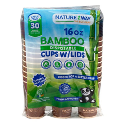 Naturezway Bamboo Hot/Cold 16 Oz. Cups W/Lids - 30 Count - Image 3