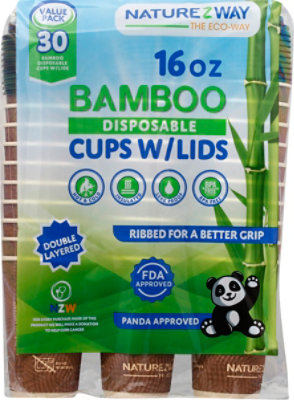 Naturezway Bamboo Hot/Cold 16 Oz. Cups W/Lids - 30 Count - Image 2