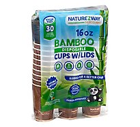 Naturezway Bamboo Hot/Cold 16 Oz. Cups W/Lids - 30 Count
