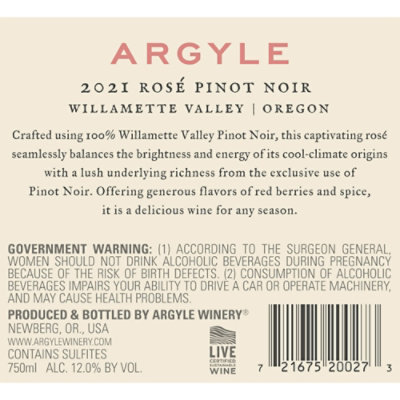 Argyle Rose Pinot Noir Wine - 750 Ml - Image 3