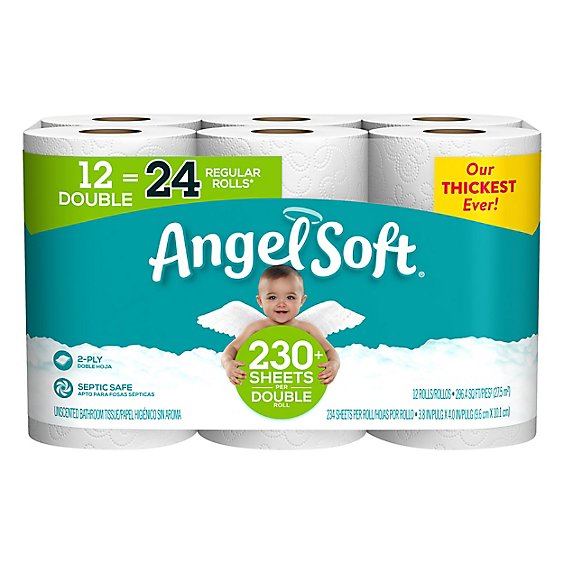 Angel Soft Bathroom Tissue Double Rolls White - 12 Roll