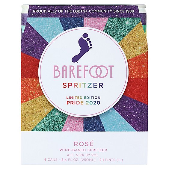 Barefoot Spritzer Rose Wine Limited Time Pride Package Single Serve Cans - 4-250 Ml