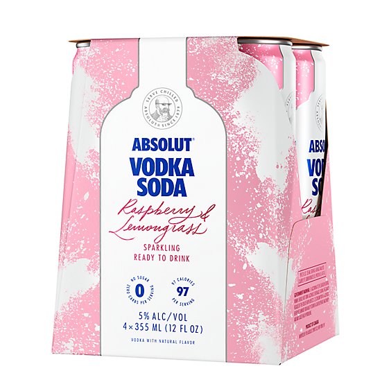 Absolut Ready To Drink Raspberry & Lemongrass Vodka Soda - 4-355 Ml