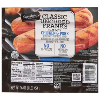 Signature SELECT Franks Uncured Turkey Chicken Pork - 16 Oz