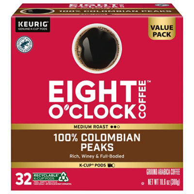 Eight OClock Coffee Arabica K Cup Pods Medium Roast Colombian Peaks Value Pack - 32-0.33 Oz - Image 1