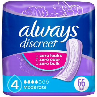 Always Discreet Moderate Up To 100% Leak Protection Incontinence Pads - 66 Count - Image 1