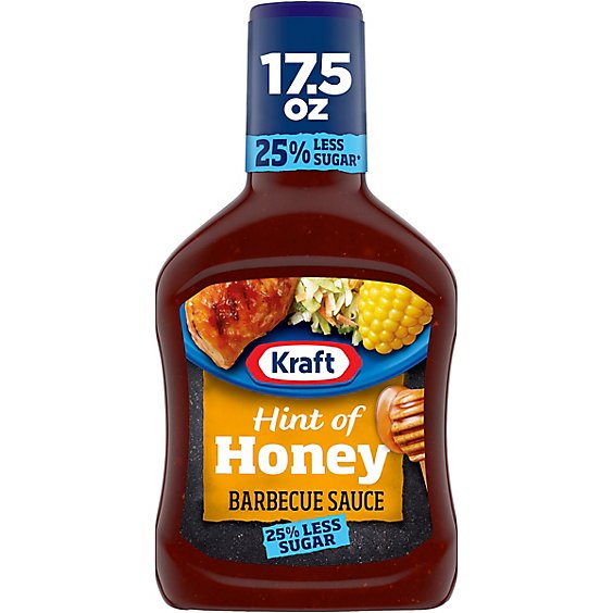 Kraft Hint of Honey Barbecue Sauce with 25% Less Sugar Bottle - 17.5 Oz