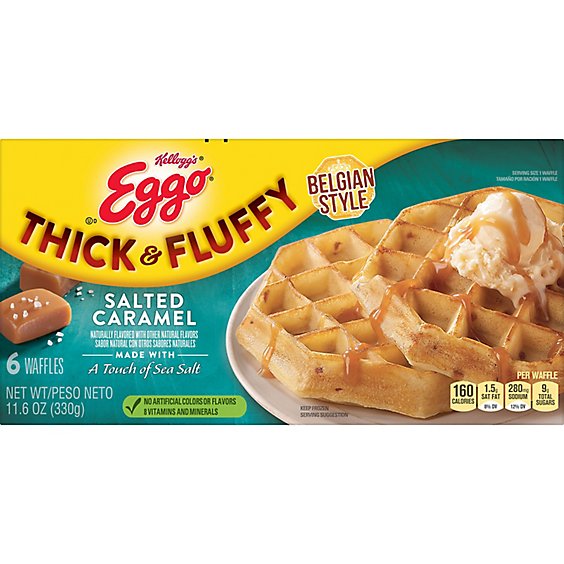 Eggo Thick and Fluffy Frozen Waffles Breakfast Salted Caramel 6 Count - 11.6 Oz