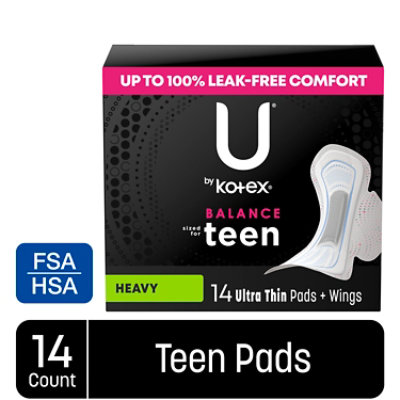 U by Kotex Balance Teen Heavy Absorbency Ultra Thin Pads with Wings - 14 Count - Image 1