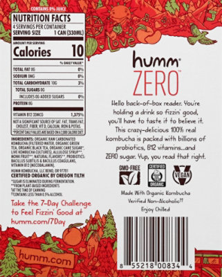 Humm Kombucha Zero Sugar Peach Tea - 4-11 Fl. Oz. - Image 6