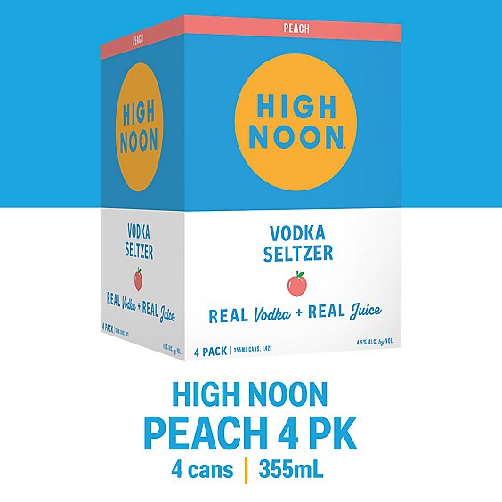 High Noon Peach Vodka Hard Seltzer Single Serve Cans - 4-355 Ml