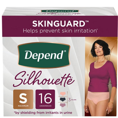 Depend Silhouette Incontinence Underwear, Small (26–34 Waist), Maximum  Absorbency, 16 Count - Care and Shop